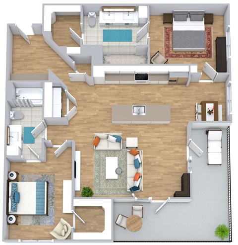 Floor plan for 2 beds, 2 baths, 1338 sqft